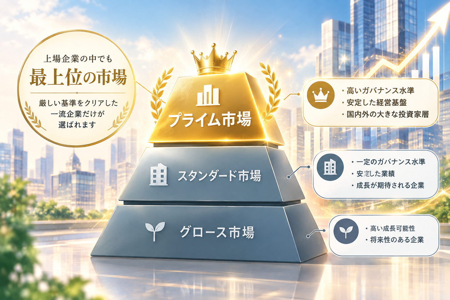 東証の市場区分ピラミッド(グロース・スタンダード・プライム)