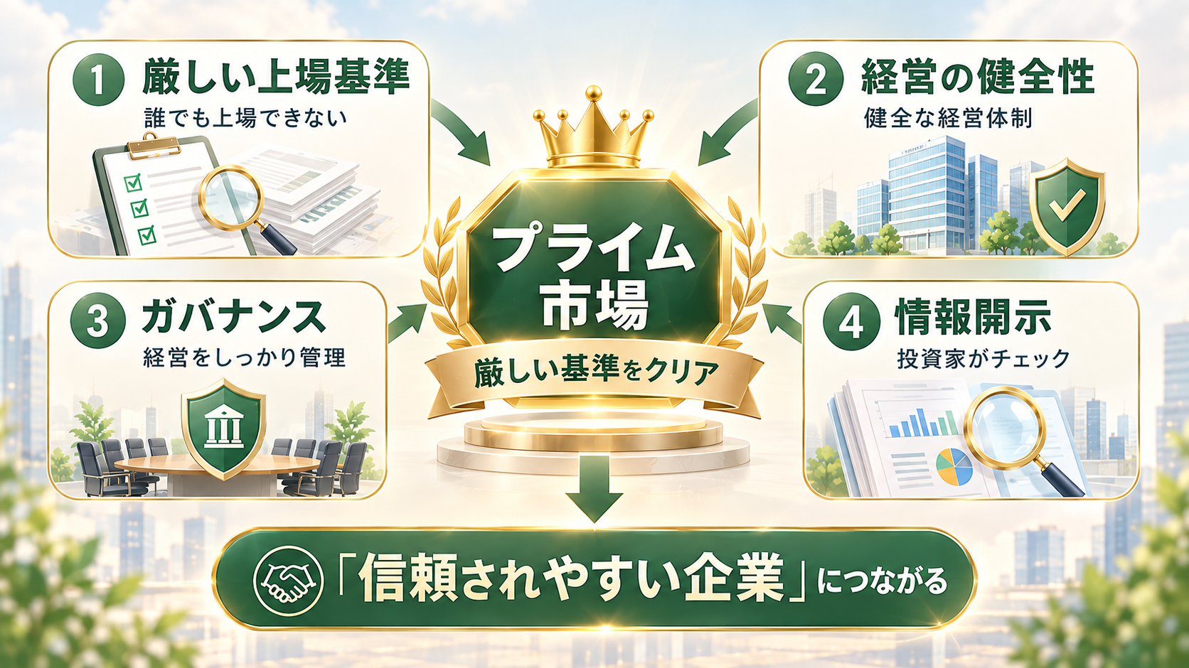 プライム市場の上場基準(上場基準・経営の健全性・ガバナンス・情報開示)